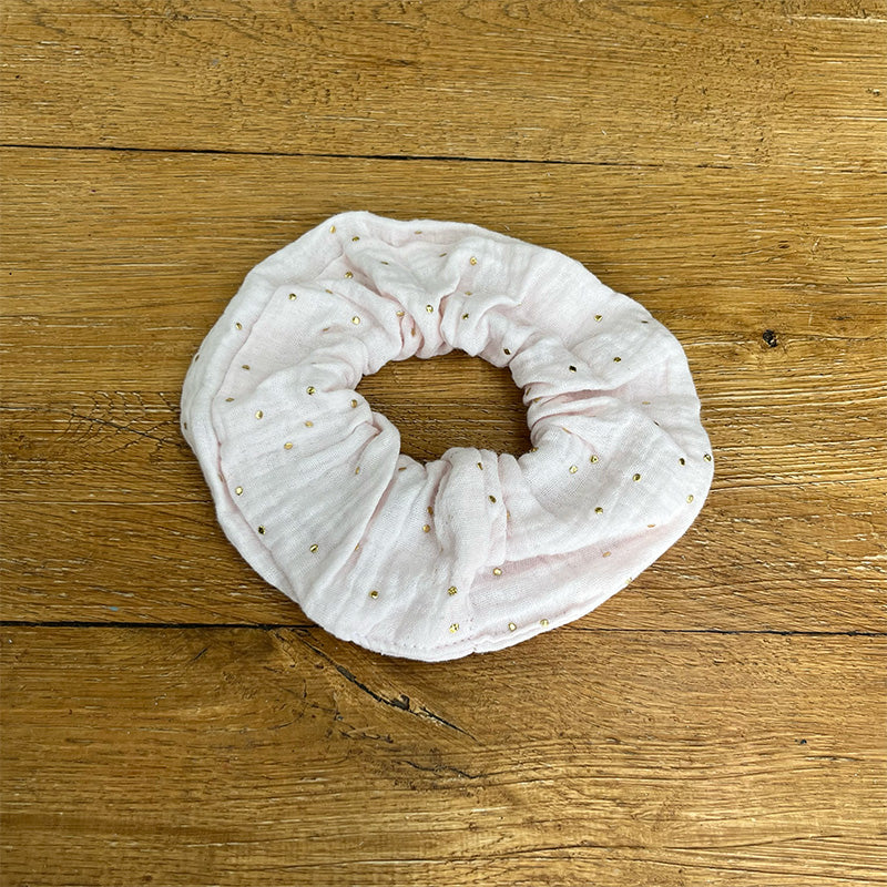 Maxi chouchou - Gaze de coton rose & pois dorés