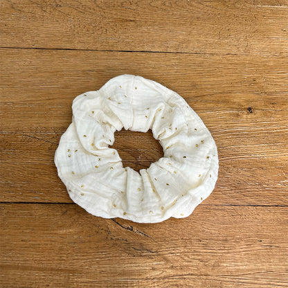 Maxi chouchou - Gaze de coton beige & pois dorés