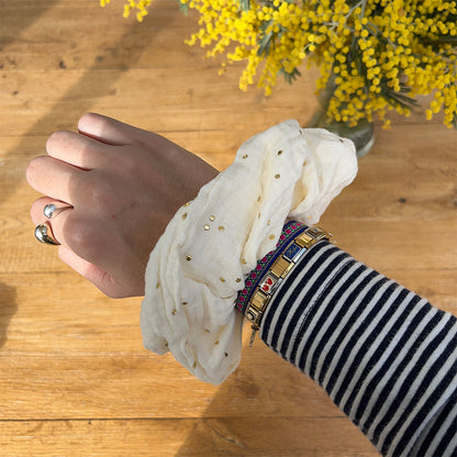 Maxi chouchou - Gaze de coton beige & pois dorés