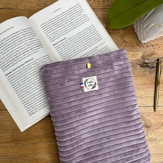 Pochette à livre/liseuse en tissu - Velours mauve
