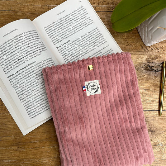 Pochette à livre/liseuse en tissu - Velours rose