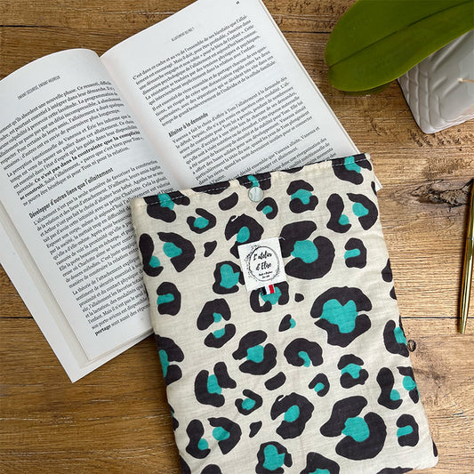 Pochette à livre/liseuse en tissu - Coton léopard