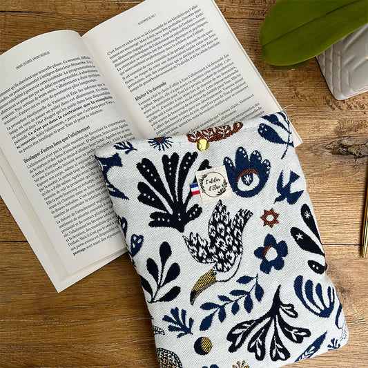 Pochette à livre/liseuse en tissu - Jacquard Mage noir