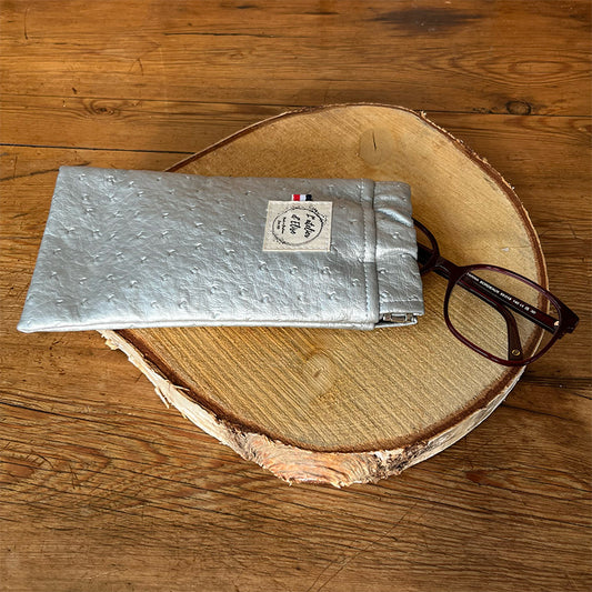Étui à lunettes - Simili Cuir Plumettis Argenté