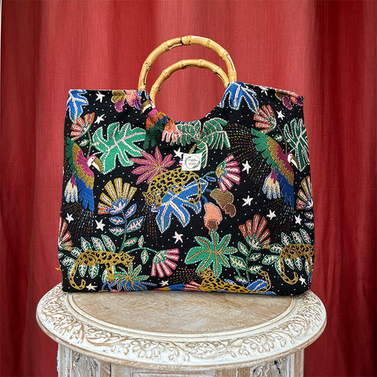 Sac cabas imperméable anses bambou - Jungle