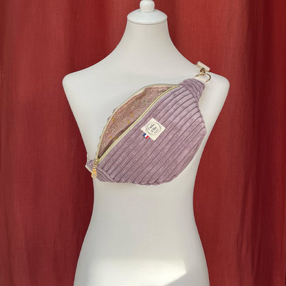Sac banane petite taille - Velours côtelé mauve