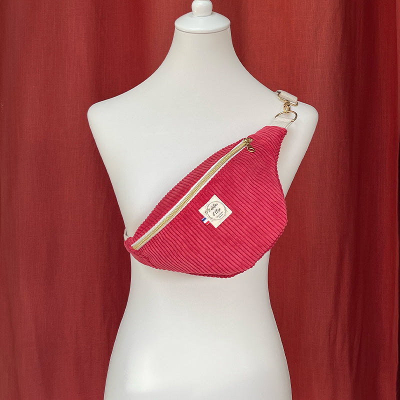Sac banane petite taille- Velours côtelé fushia