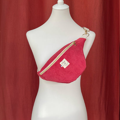 Sac banane petite taille- Velours côtelé fushia