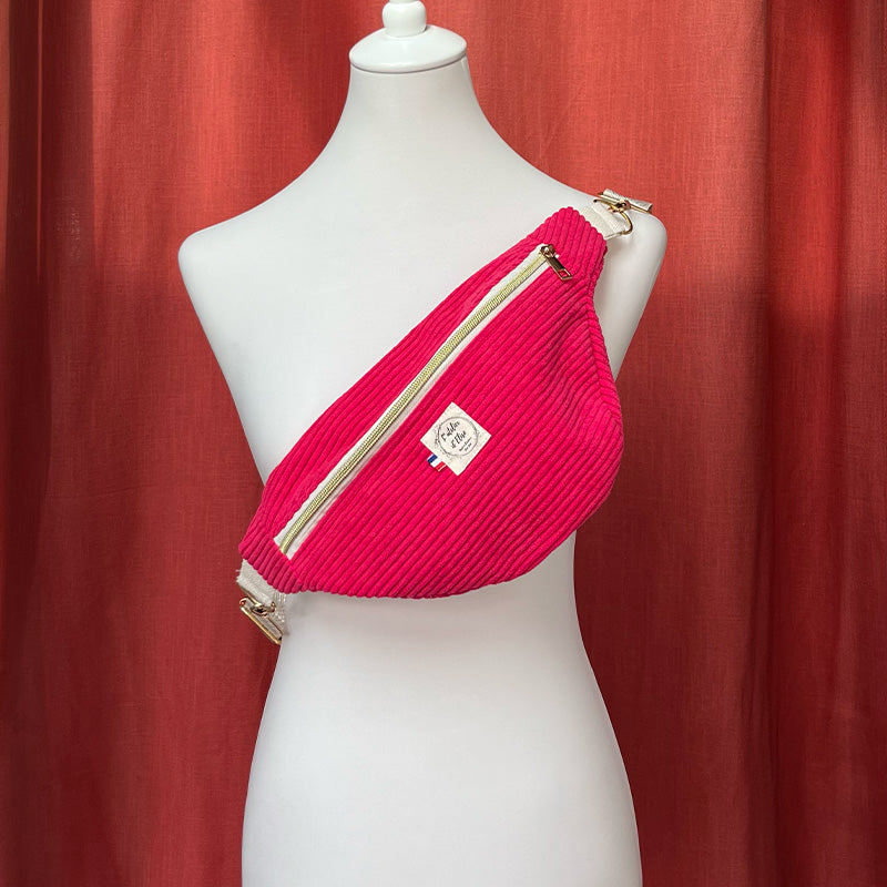 Sac Banane Fait Main  Velours côtelé rose flashie | L'Atelier d'Élise