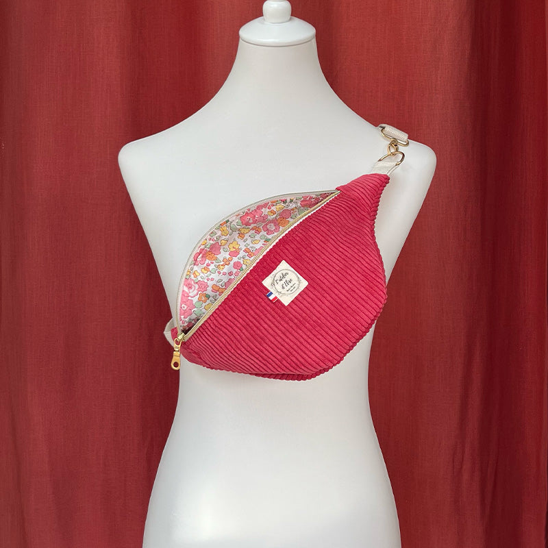 Sac banane petite taille- Velours côtelé fushia
