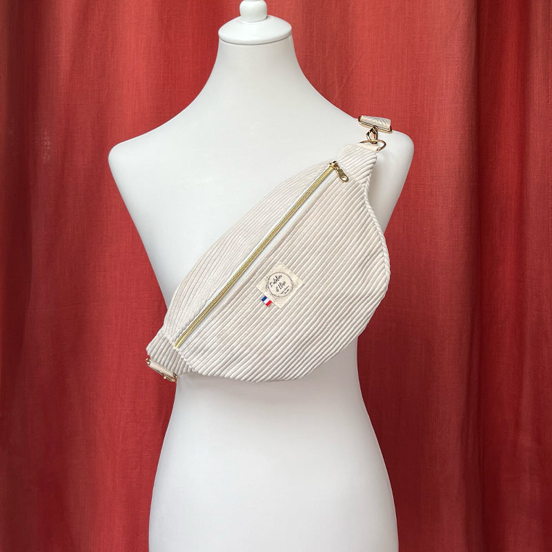 Sac Banane Fait Main Velours côtelé beige | L'Atelier d'Élise