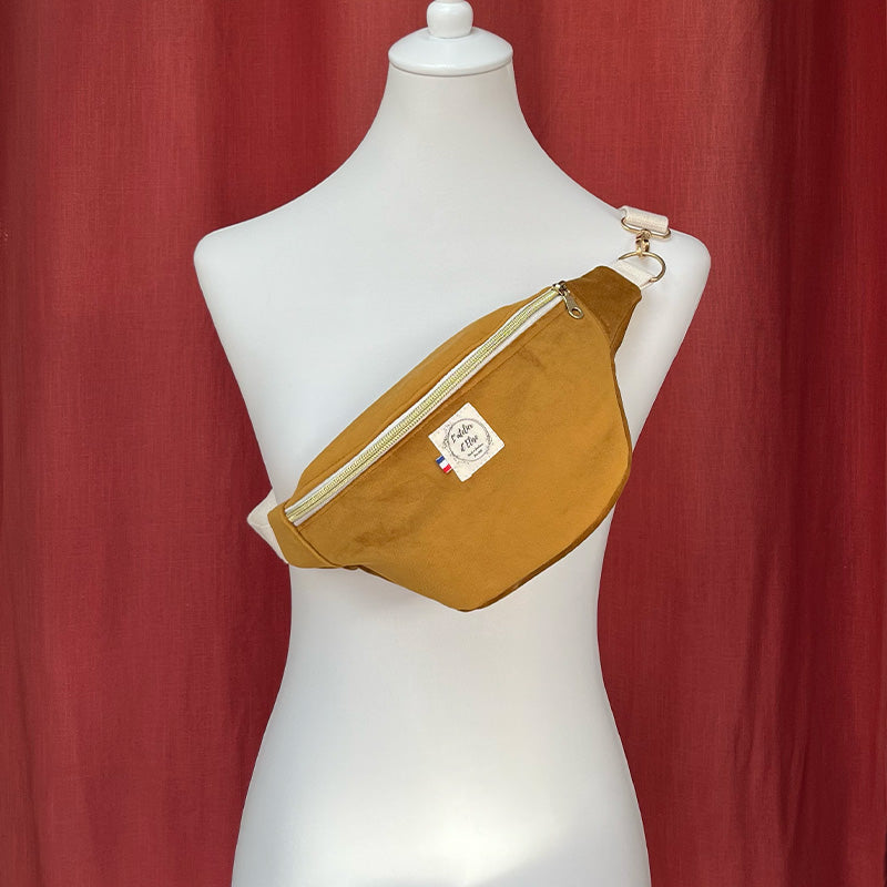 Sac banane petite taille - Velours lisse moutarde