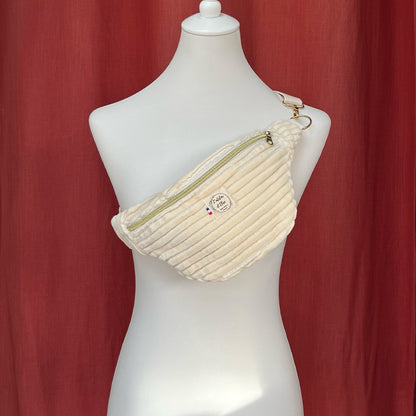 Sac banane petite taille- Velours côtelé blanc