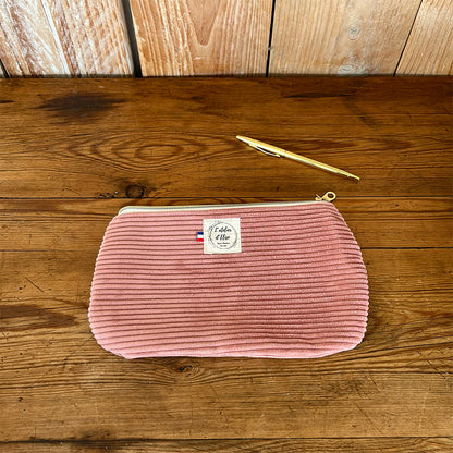 Pochette arrondie - Velours côtelé rose