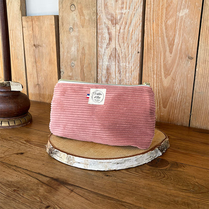 Pochette arrondie - Velours côtelé rose