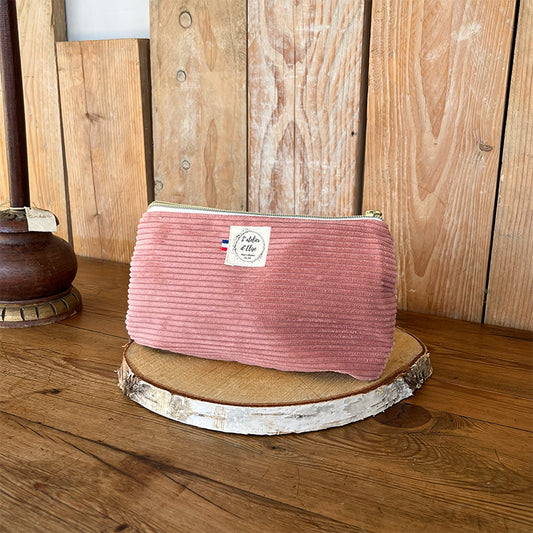 Pochette arrondie - Velours côtelé rose