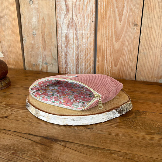 Pochette arrondie - Velours côtelé rose