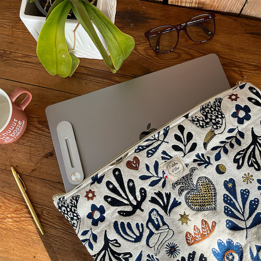 Housse d'ordinateur 17" - Jacquard Mage bleu