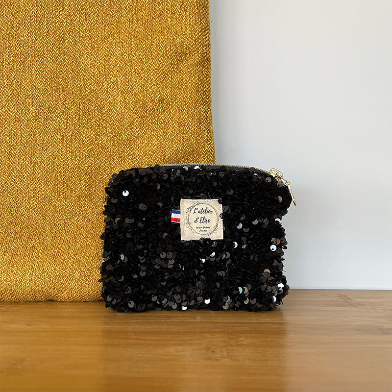 Porte monnaie sequins noirs brillant