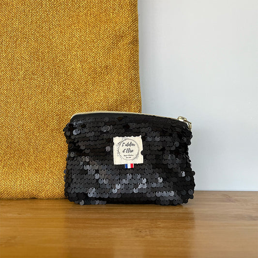 Porte monnaie sequins noirs mat