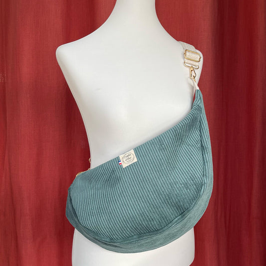 Sac demi-lune - Velours côtelé vert