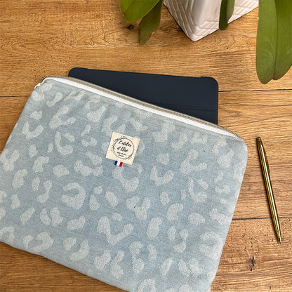 Pochette tablette 13" - Jean léopard