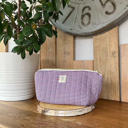Trousse de toilette imperméable - Coton matelassé vichy violet