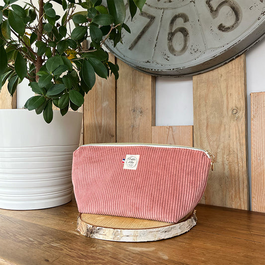 Trousse de toilette imperméable - Velours côtelé rose