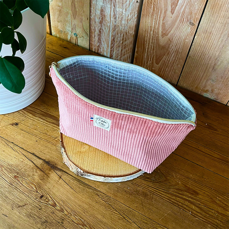 Trousse de toilette imperméable - Velours côtelé rose