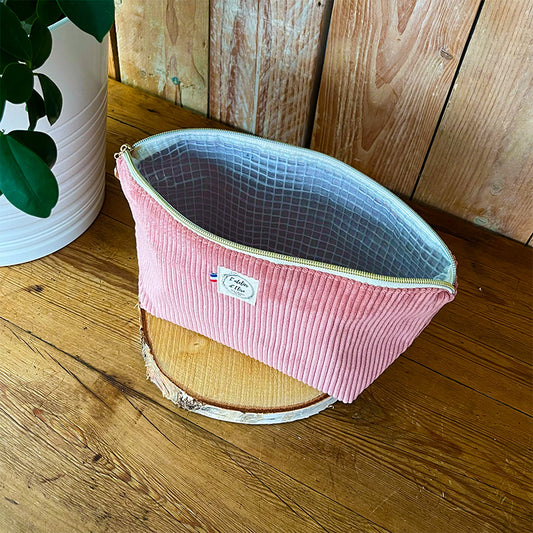 Trousse de toilette imperméable - Velours côtelé rose