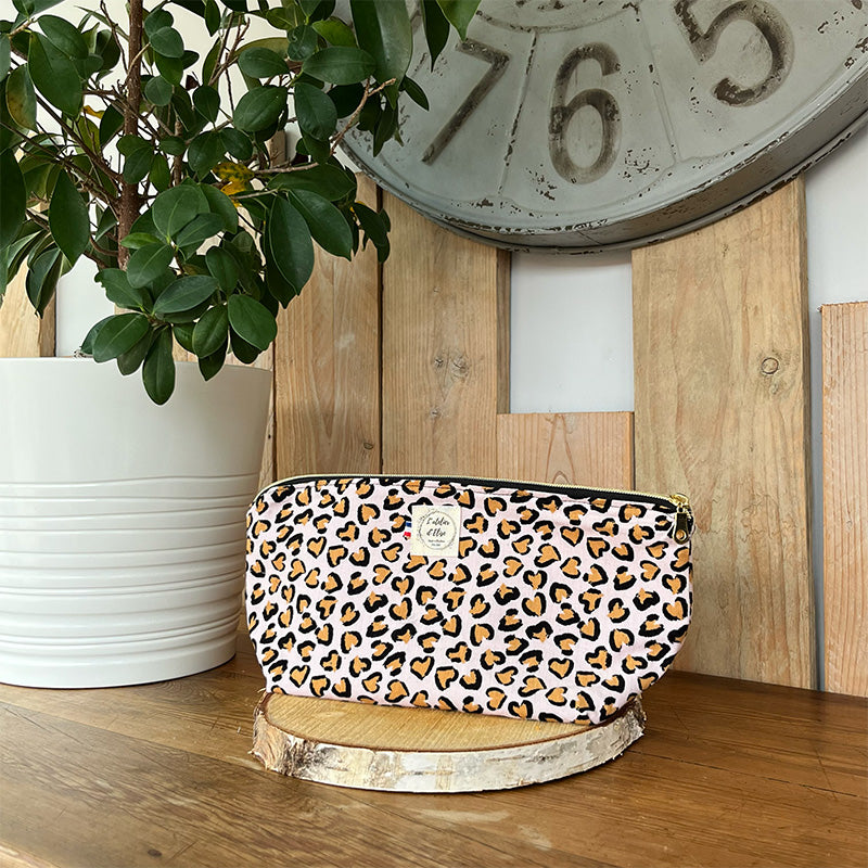 Trousse de toilette imperméable - Velours léopard rose
