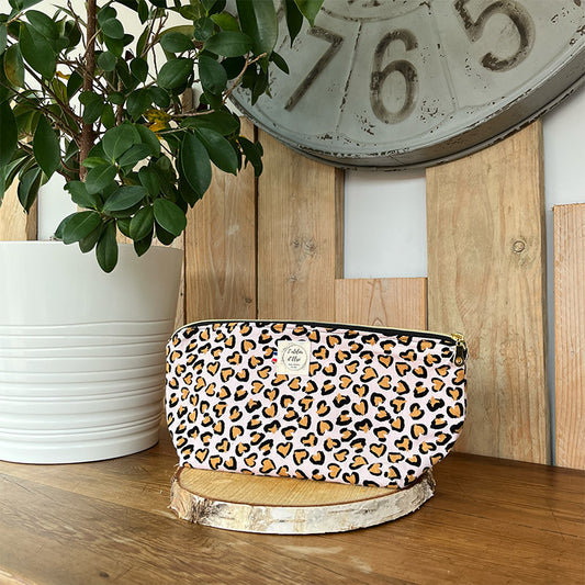 Trousse de toilette imperméable - Velours léopard rose