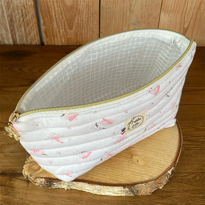 Trousse de toilette imperméable - Coton matelassé chat rose