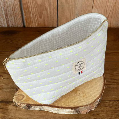 Trousse de toilette imperméable - Coton matelassé plulettis jaune