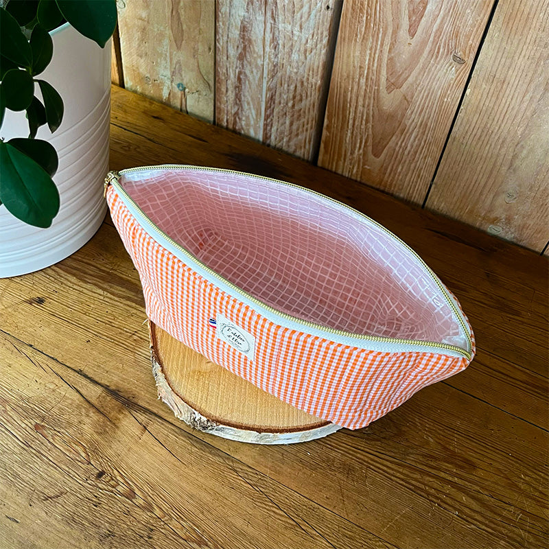 Trousse de toilette imperméable - Coton matelassé vichy orange
