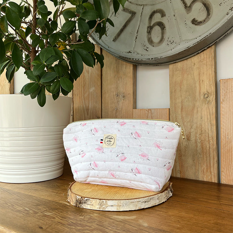 Trousse de toilette imperméable - Coton matelassé chat rose