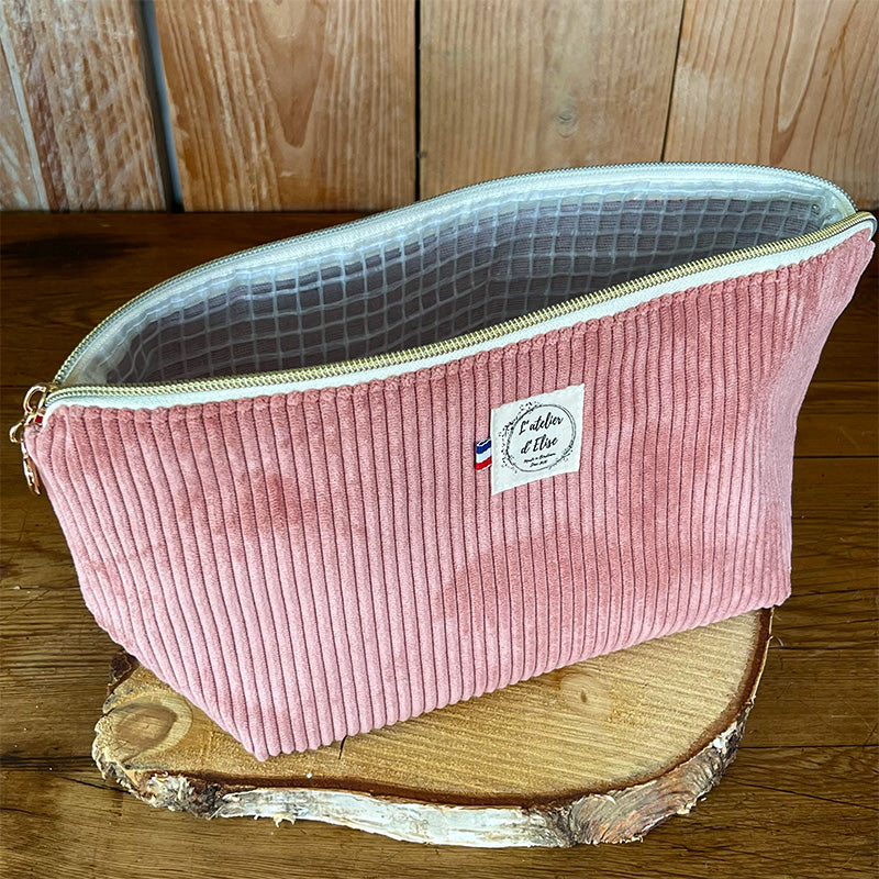 Trousse de toilette imperméable - Velours côtelé rose