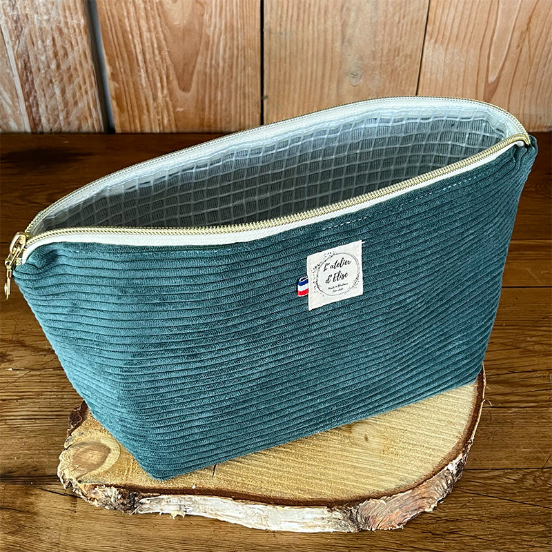 Trousse de toilette imperméable - Velours côtelé vert