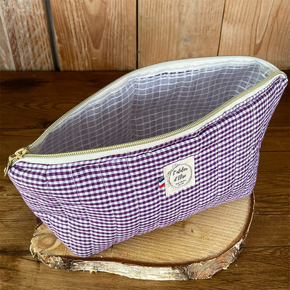 Trousse de toilette imperméable - Coton matelassé vichy violet