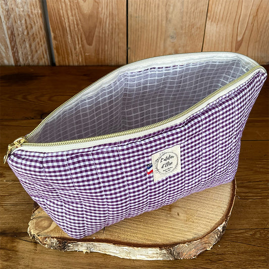 Trousse de toilette imperméable - Coton matelassé vichy violet