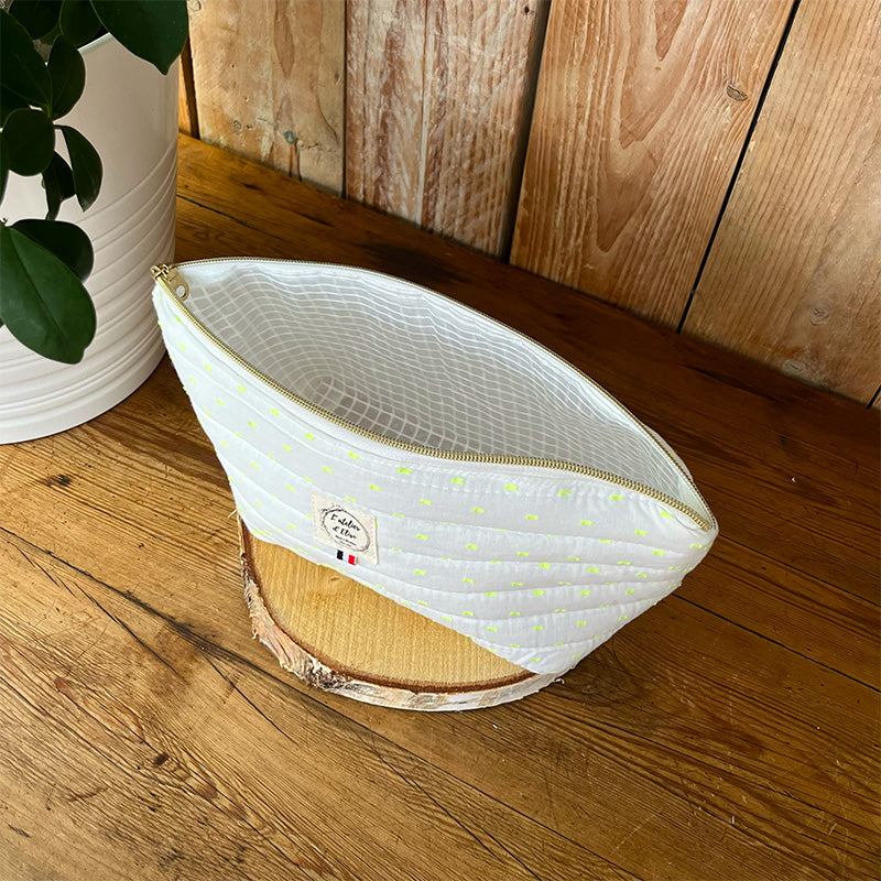 Trousse de toilette imperméable - Coton matelassé plulettis jaune