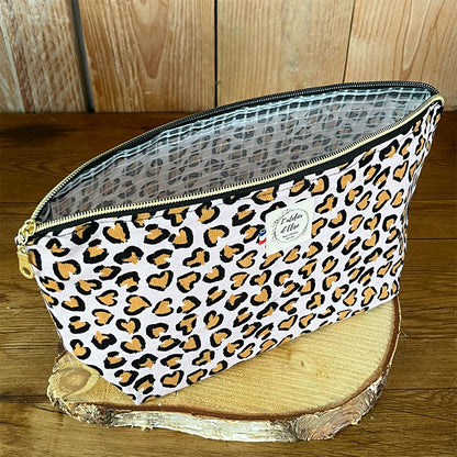 Trousse de toilette imperméable - Velours léopard rose