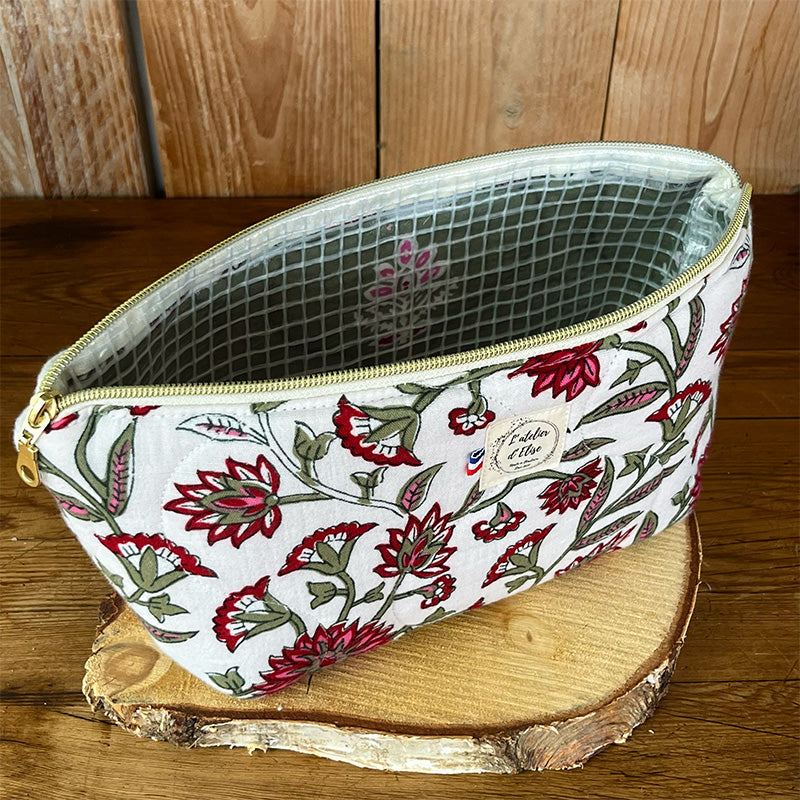 Trousse de toilette imperméable - Coton matelassé fleurs