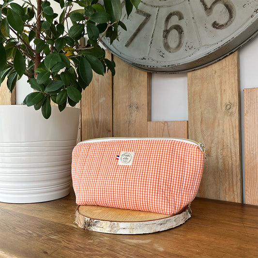 Trousse de toilette imperméable - Coton matelassé vichy orange